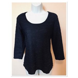 Dressbarn Navy Blue Shimmer 3/4 Sleeve Top Size LP